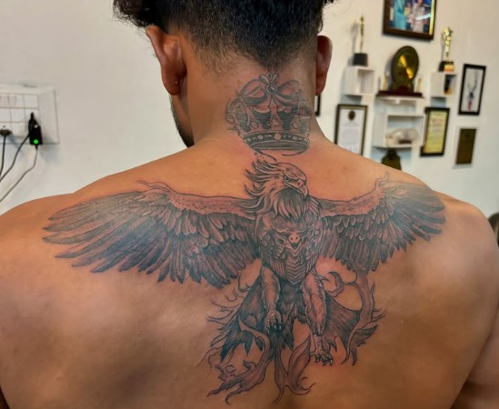 Large winged back tattoo by PRANA Tattoo and Piercing Studio in Vellore